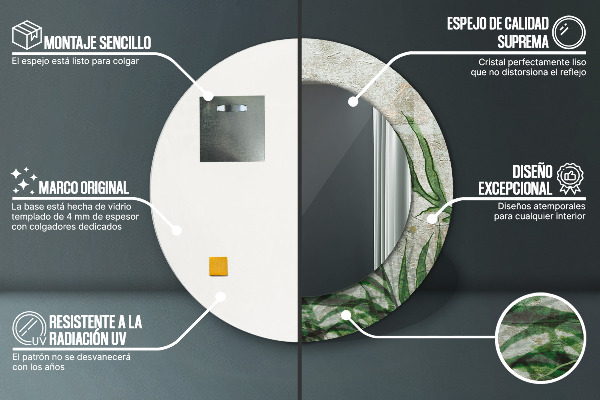 Espelho de parede circular decorativo Folhas de feto