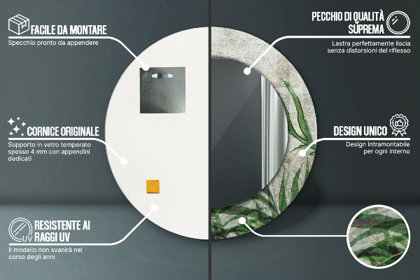 Espelho de parede circular decorativo Folhas de feto