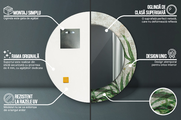 Espelho de parede circular decorativo Folhas de feto