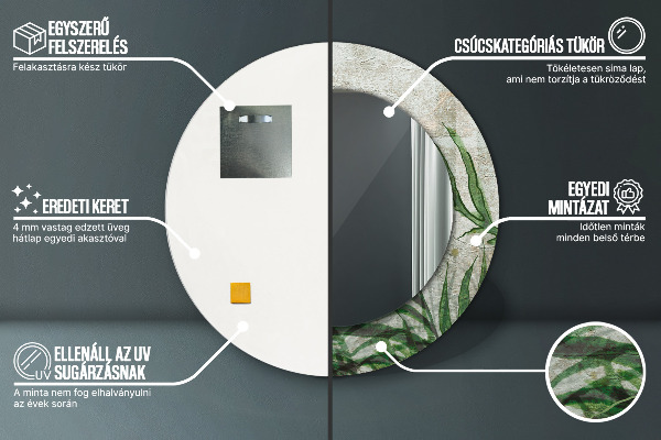 Espelho de parede circular decorativo Folhas de feto