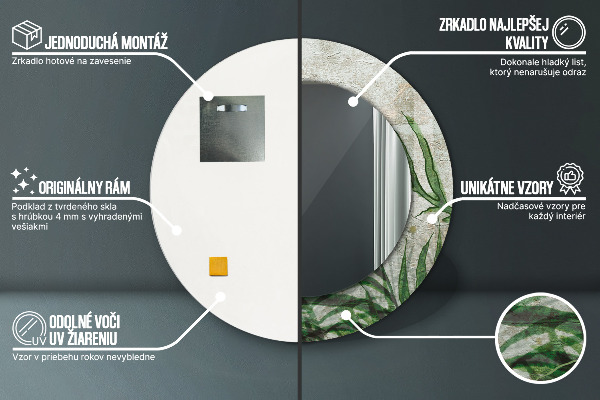 Espelho de parede circular decorativo Folhas de feto