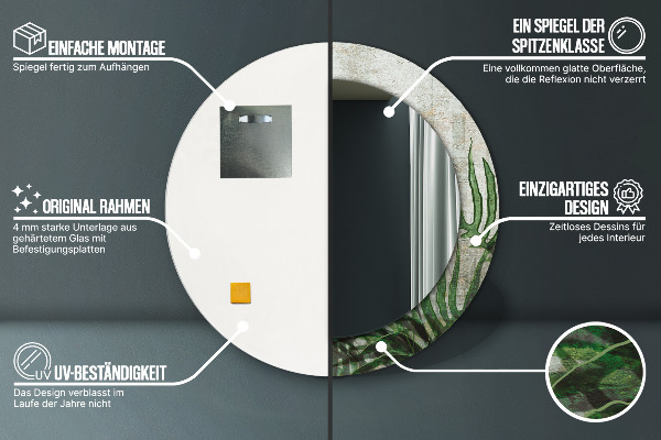 Espelho de parede circular decorativo Folhas de feto