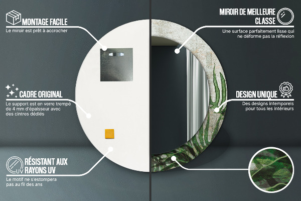 Espelho de parede circular decorativo Folhas de feto