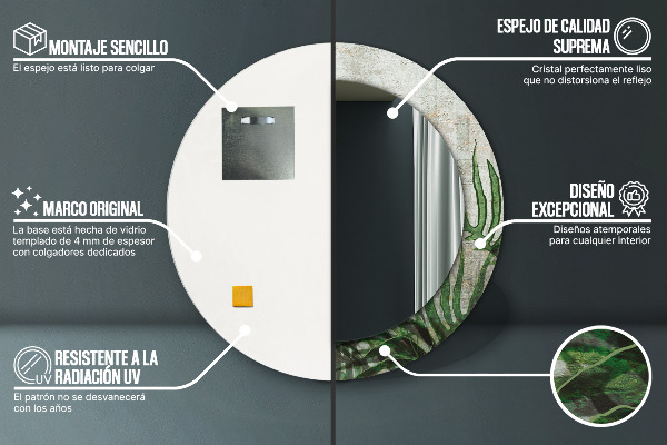 Espelho de parede circular decorativo Folhas de feto