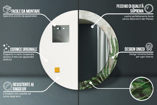 Espelho de parede circular decorativo Folhas de feto