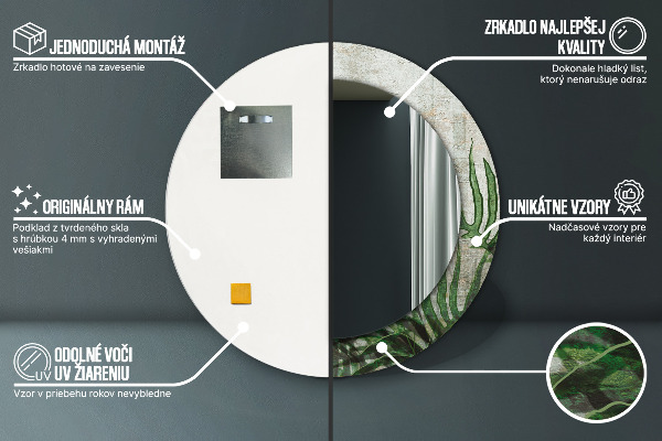 Espelho de parede circular decorativo Folhas de feto