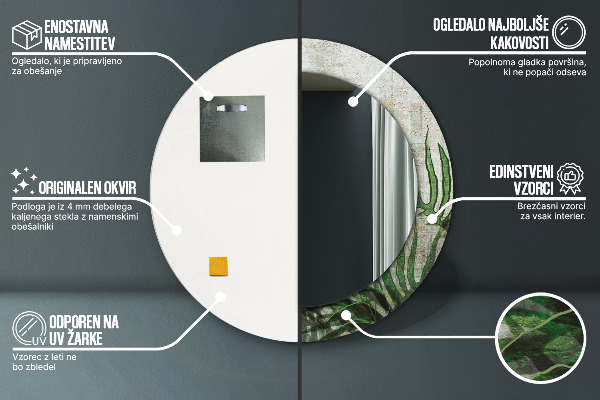 Espelho de parede circular decorativo Folhas de feto