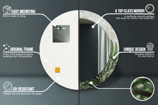 Espelho de parede circular decorativo Folhas de feto