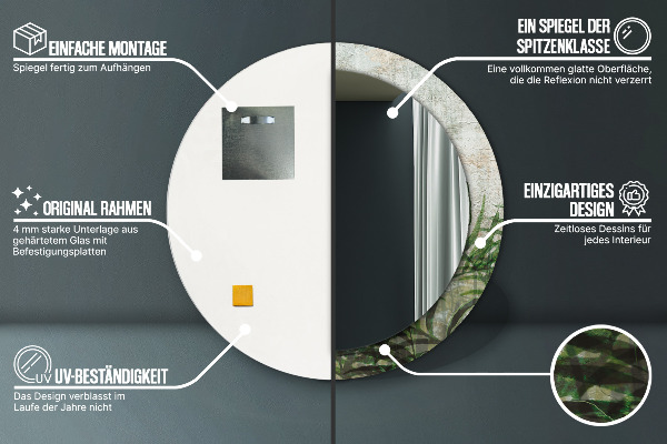 Espelho de parede circular decorativo Folhas de feto