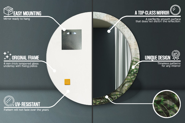 Espelho de parede circular decorativo Folhas de feto