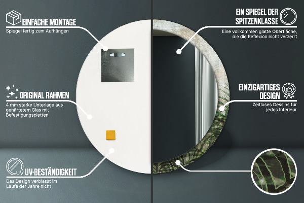Espelho de parede circular decorativo Folhas de feto