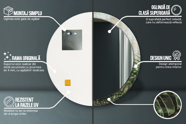 Espelho de parede circular decorativo Folhas de feto