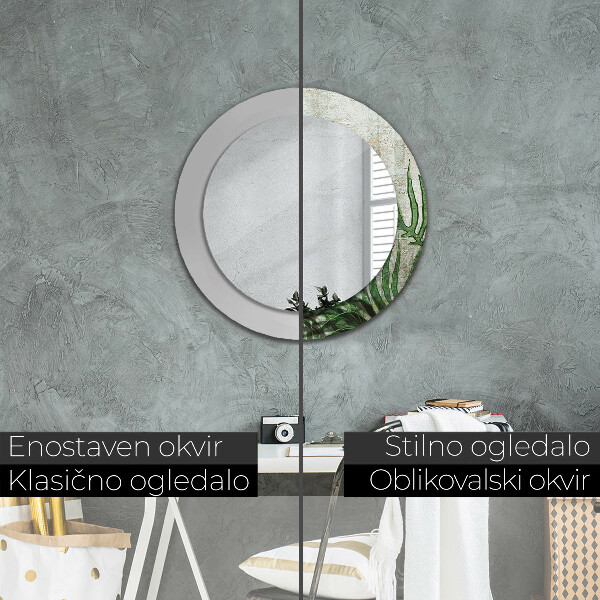 Espelho de parede circular decorativo Folhas de feto
