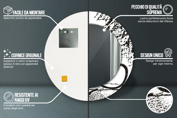 Espelho circular de parede decorativo Padrão de graffiti