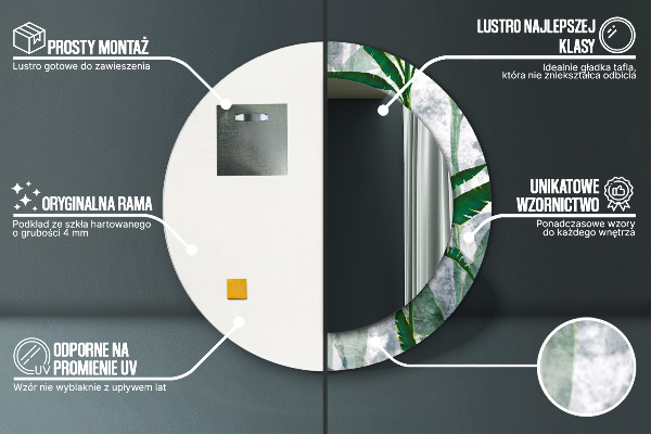 Espelho circular de parede decorativo Folhas tropicais