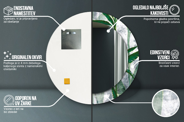 Espelho circular de parede decorativo Folhas tropicais