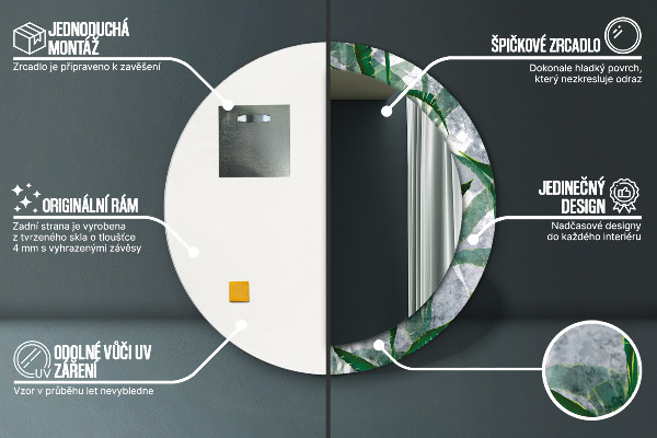 Espelho circular de parede decorativo Folhas tropicais