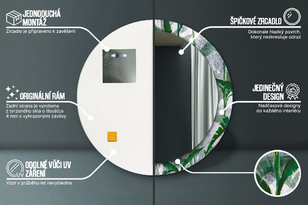 Espelho circular de parede decorativo Folhas tropicais