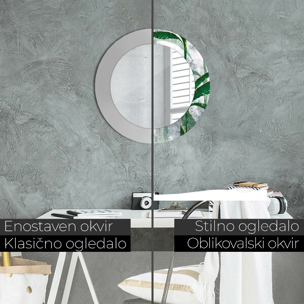 Espelho circular de parede decorativo Folhas tropicais
