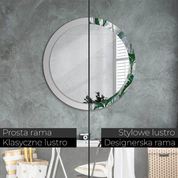 Espelho circular de parede decorativo Folhas tropicais