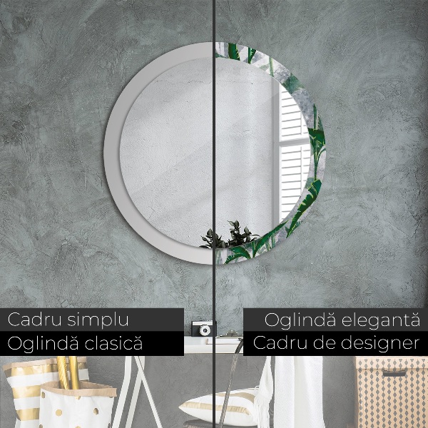 Espelho circular de parede decorativo Folhas tropicais
