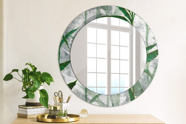 Espelho circular de parede decorativo Folhas tropicais