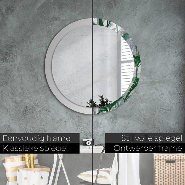 Espelho circular de parede decorativo Folhas tropicais