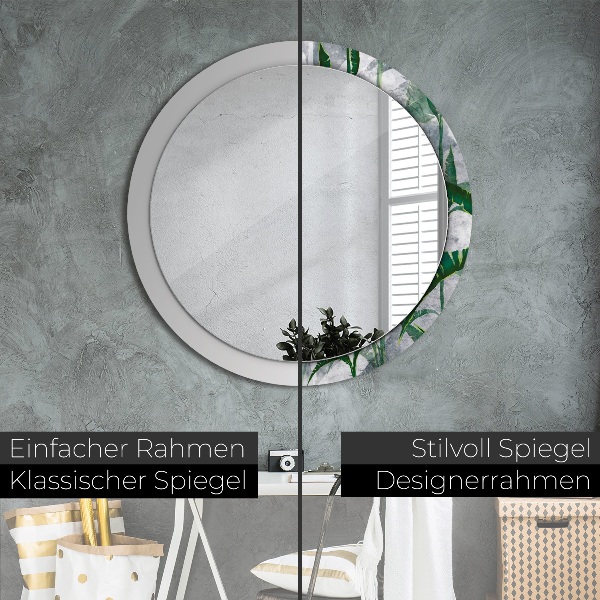 Espelho circular de parede decorativo Folhas tropicais