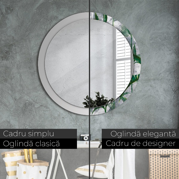 Espelho circular de parede decorativo Folhas tropicais