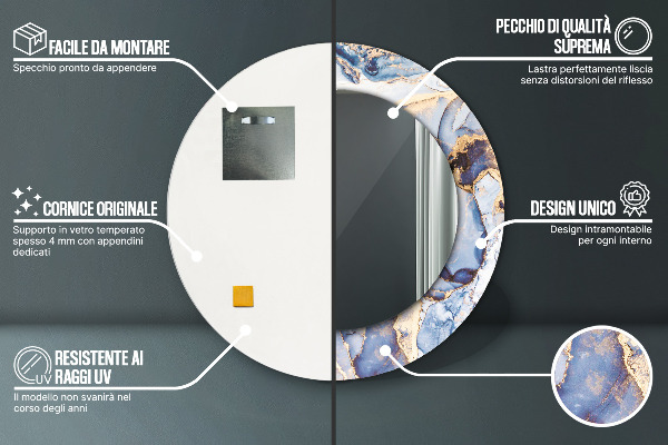 Espelho circular de parede decorativo Arte líquida abstrata