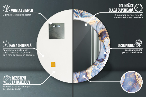 Espelho circular de parede decorativo Arte líquida abstrata