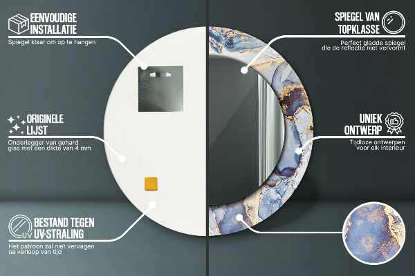 Espelho circular de parede decorativo Arte líquida abstrata