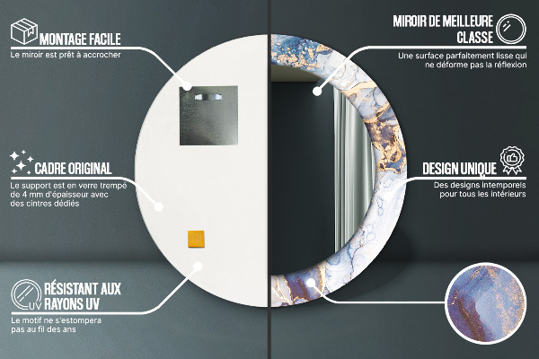 Espelho circular de parede decorativo Arte líquida abstrata