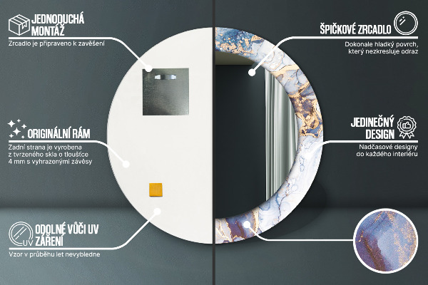 Espelho circular de parede decorativo Arte líquida abstrata