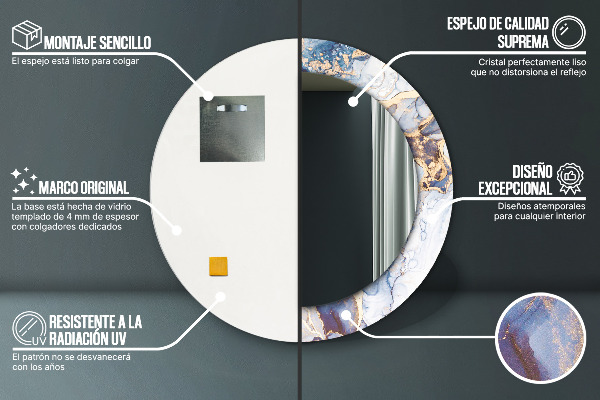 Espelho circular de parede decorativo Arte líquida abstrata