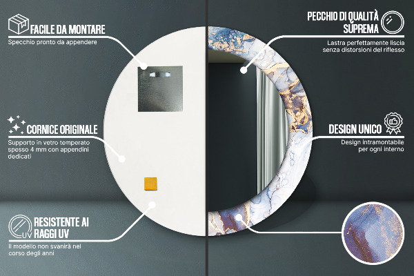 Espelho circular de parede decorativo Arte líquida abstrata