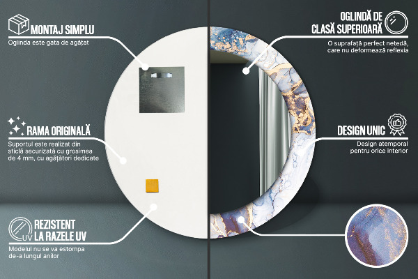 Espelho circular de parede decorativo Arte líquida abstrata