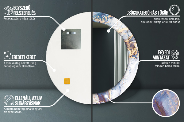 Espelho circular de parede decorativo Arte líquida abstrata