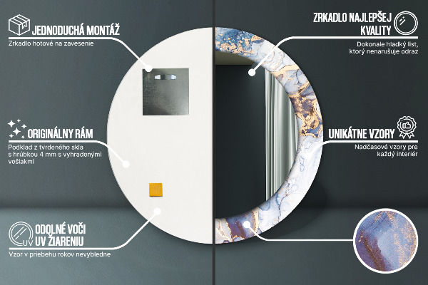 Espelho circular de parede decorativo Arte líquida abstrata