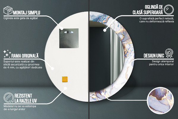 Espelho circular de parede decorativo Arte líquida abstrata