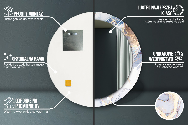 Espelho circular de parede decorativo Arte líquida abstrata