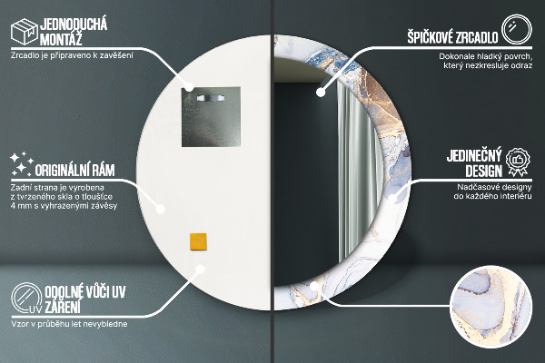 Espelho circular de parede decorativo Arte líquida abstrata