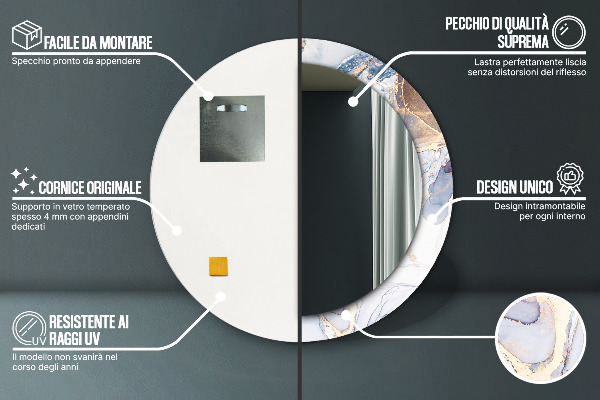 Espelho circular de parede decorativo Arte líquida abstrata