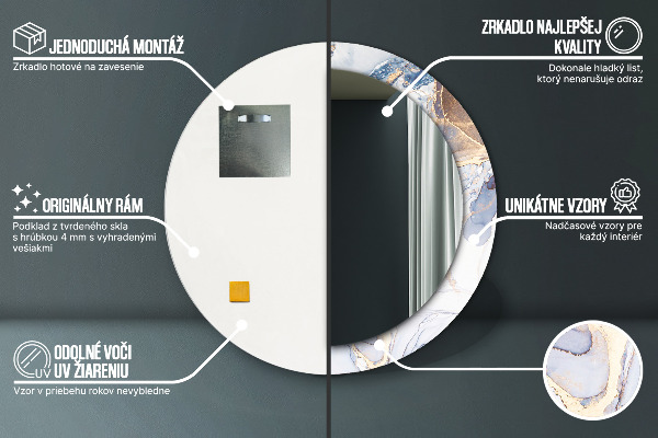 Espelho circular de parede decorativo Arte líquida abstrata