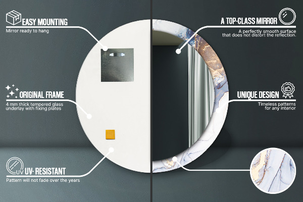 Espelho circular de parede decorativo Arte líquida abstrata