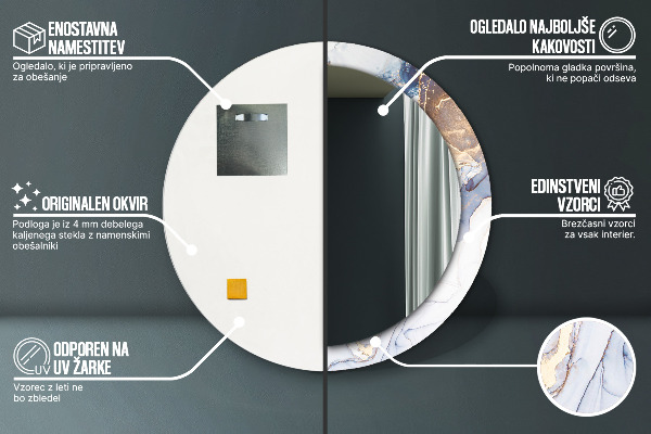 Espelho circular de parede decorativo Arte líquida abstrata