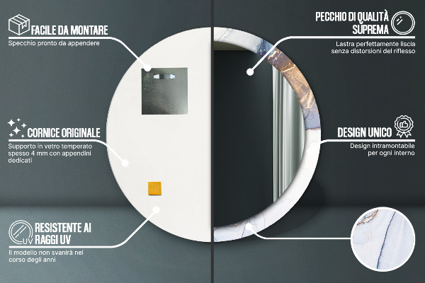 Espelho circular de parede decorativo Arte líquida abstrata