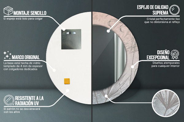 Espelho com moldura impressa redondo Flores tropicais