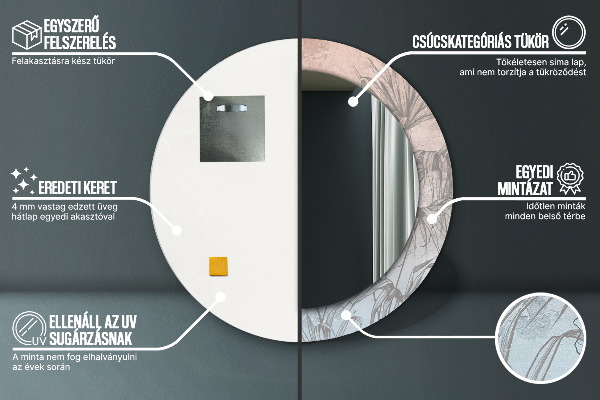 Espelho com moldura impressa redondo Flores tropicais