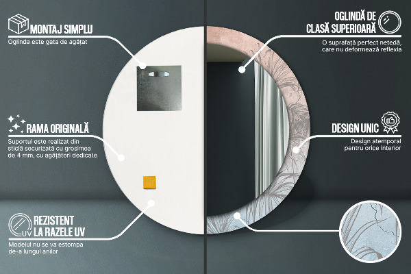 Espelho com moldura impressa redondo Flores tropicais